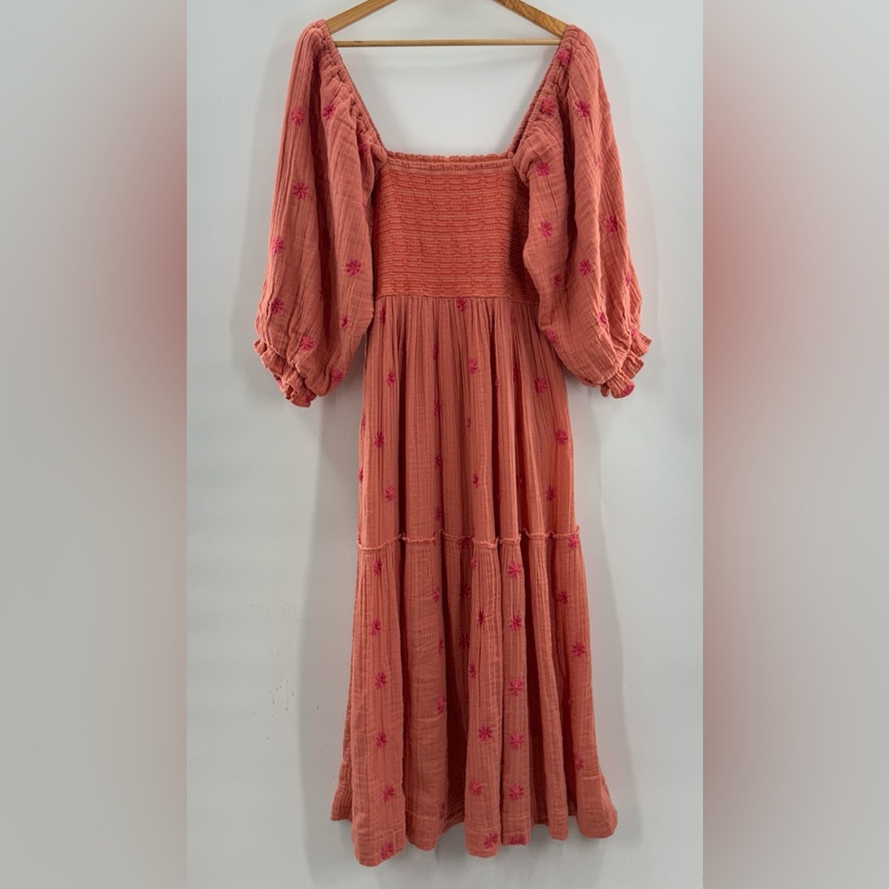 Free People Dahlia Embroidered Boho Flowy Maxi Dress in Melon Combo Size Medium - Picture 2 of 15